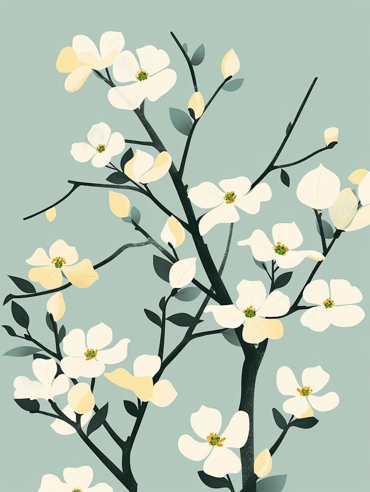 Dogwood Tree Flat Illustration 3