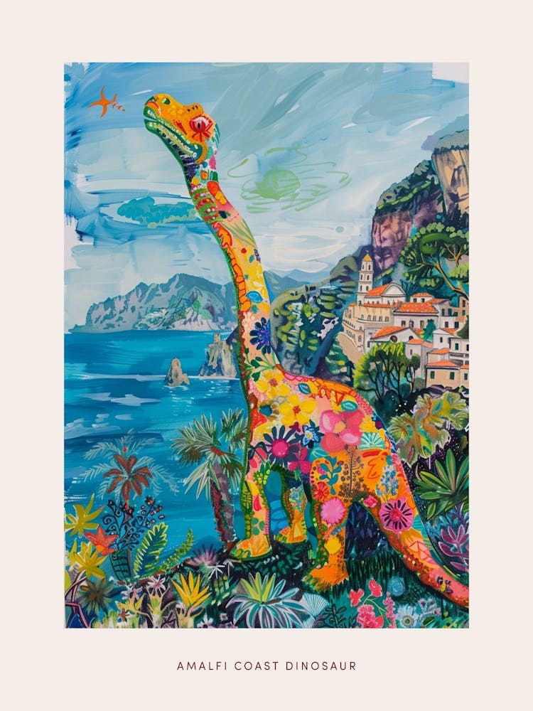 Dinosaur By The Amalfi Coast Painting 1 Poster