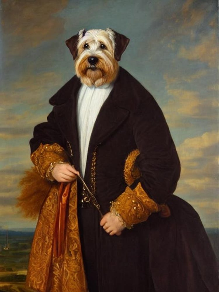 Soft Coated Wheaten Terrier Renaissance Portrait Oil Painting