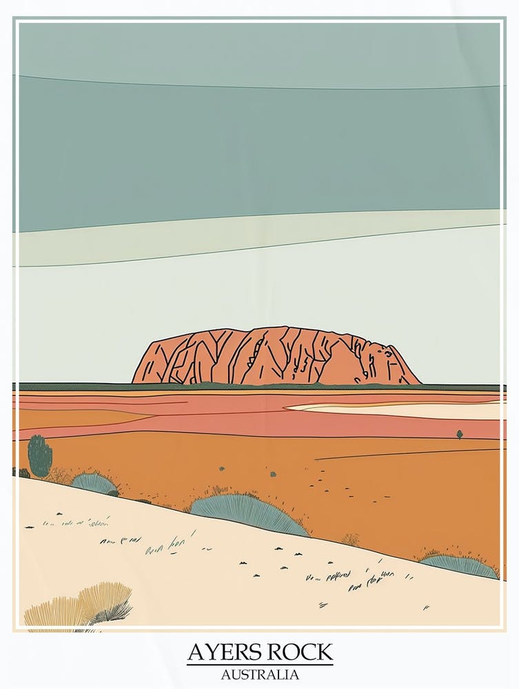Ayers Rock Australia Color Line Drawing 4 Poster