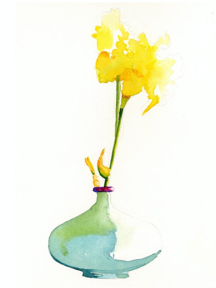 Yellow Lilly Flower In Turqouise Vase Painting