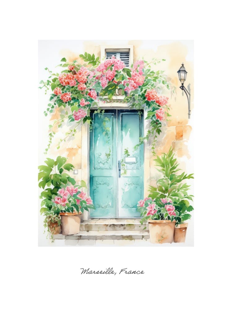 Marseille, France   Mediterranean Doors Watercolour Painting 3 Poster