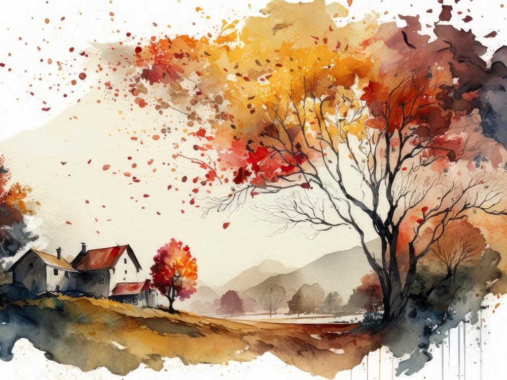 Autumn Landscape With Falling Le
