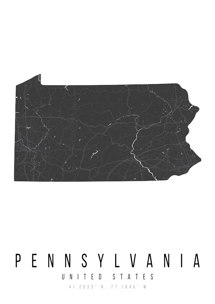 Pennsylvania Mono Black And White Modern Minimal Street Map