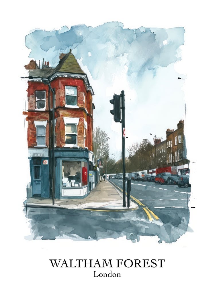 Waltham Forest London Borough   Street Watercolour 4 Poster