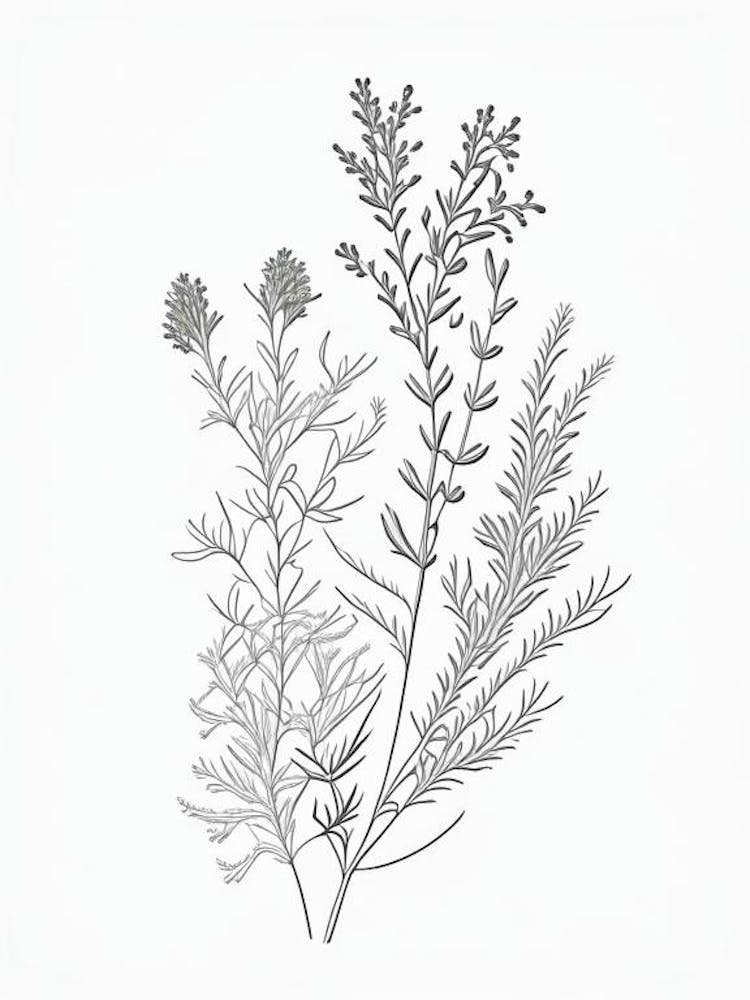 Thyme Herb William Morris Inspired Line Drawing 1