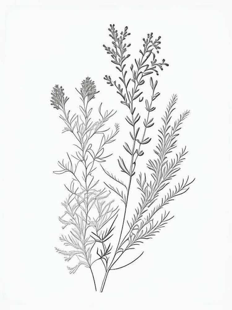 Thyme Herb William Morris Inspired Line Drawing 1