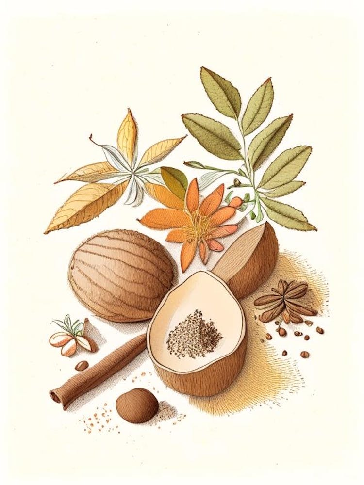 Illustration Au Crayon De Noix De Muscade Épices Et Herbes 1
