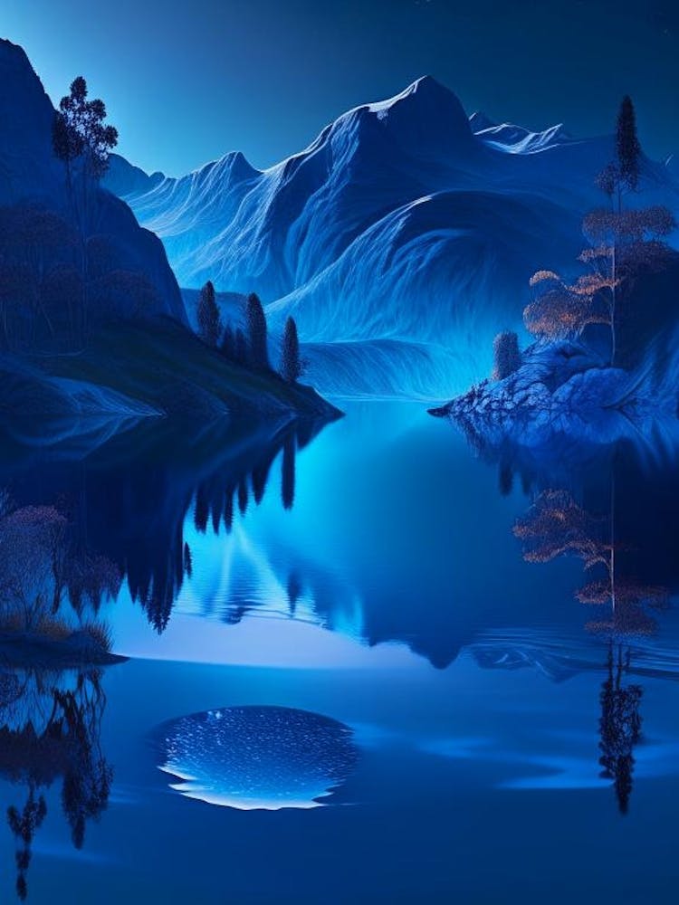 Blue Lake, Landscapes, Waterscape Holographic 3