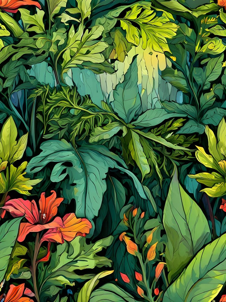 Seamless Pattern With Tropical Plants And Flowers