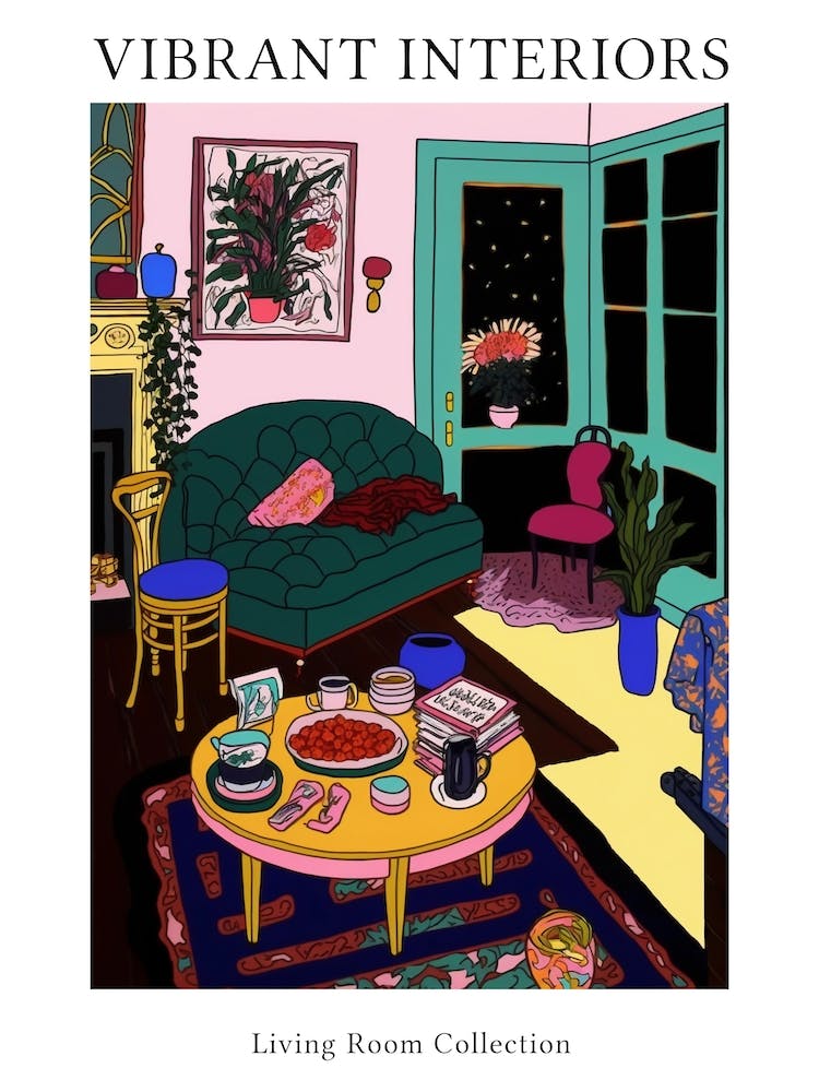Vibrant Interior Living Room Illustration