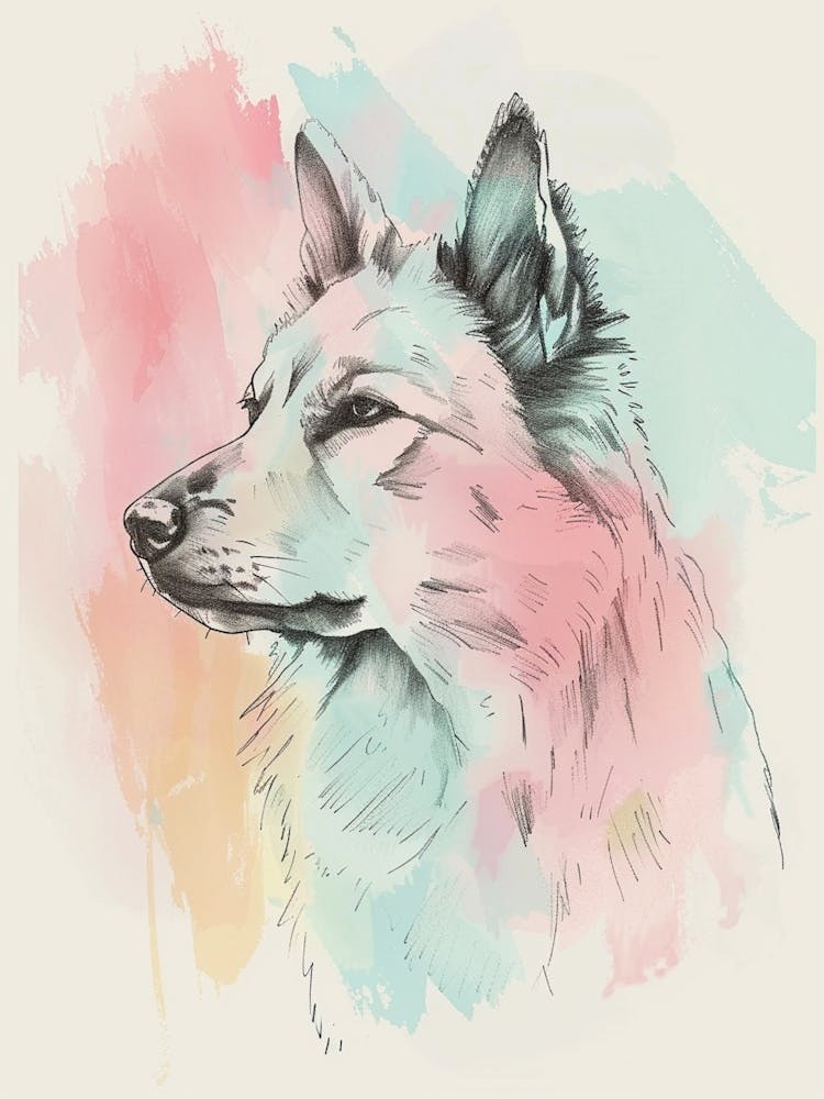 Pastel Norwegian Buhund Dog Illustration au trait 1