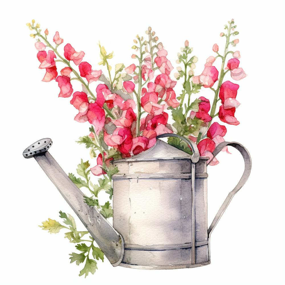 Marion Metal Watering Can With Snapdragons Watercolor White Bac 7ca96191 01de 436c 885b 30efbf47e54e