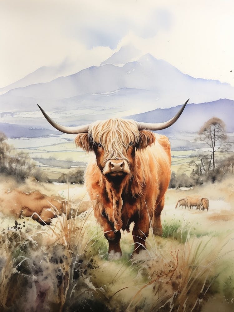 Highland Cow With Herd In The Distance