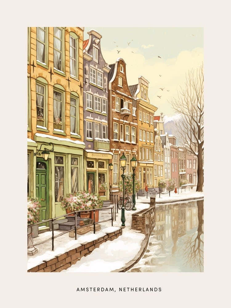 Vintage Winter Poster Amsterdam Netherlands 1