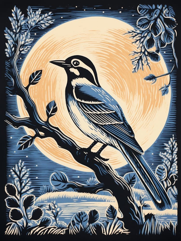 Vintage Bird Linocut Blue Jay 5