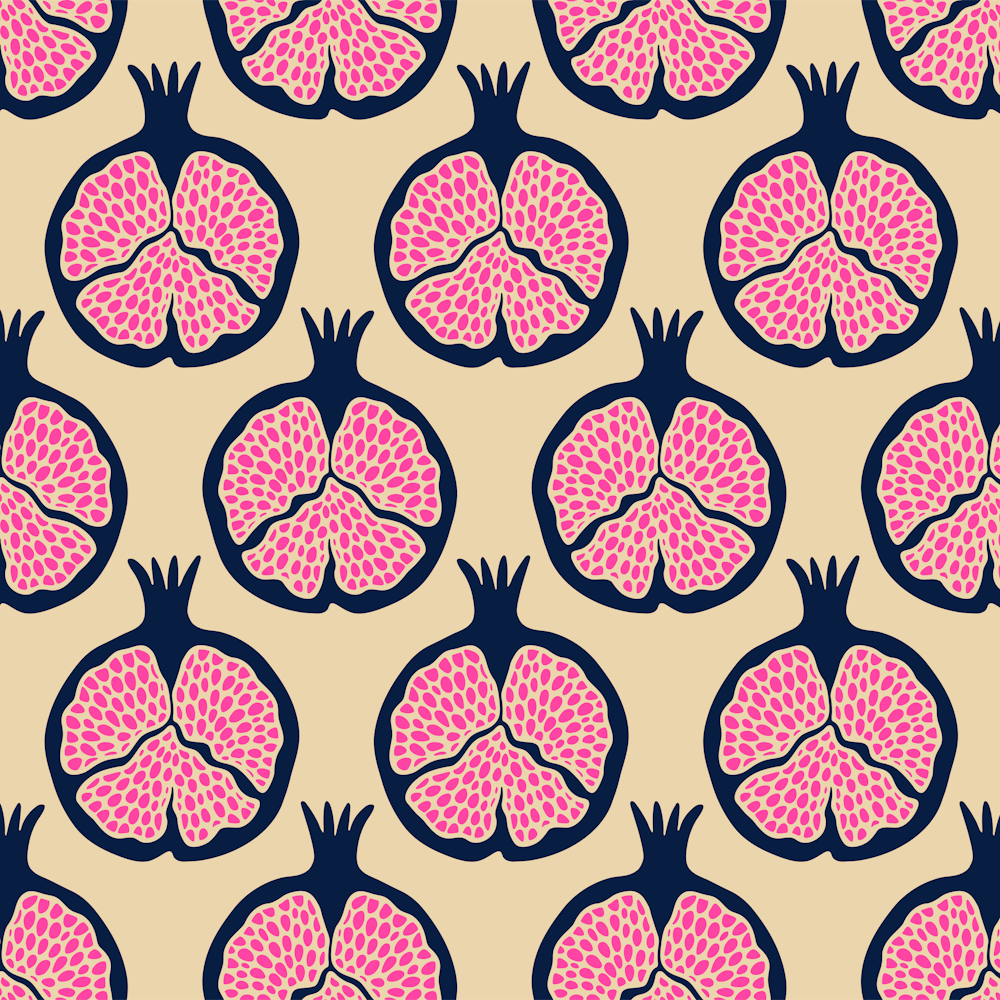 POMEGRANATES Fresh Ripe Plump Fruit in Midnight Blue Fuchsia Hot Pink on Sand