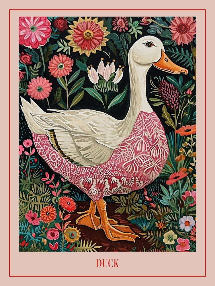 Floral Animal Painting Duck 1 Poster