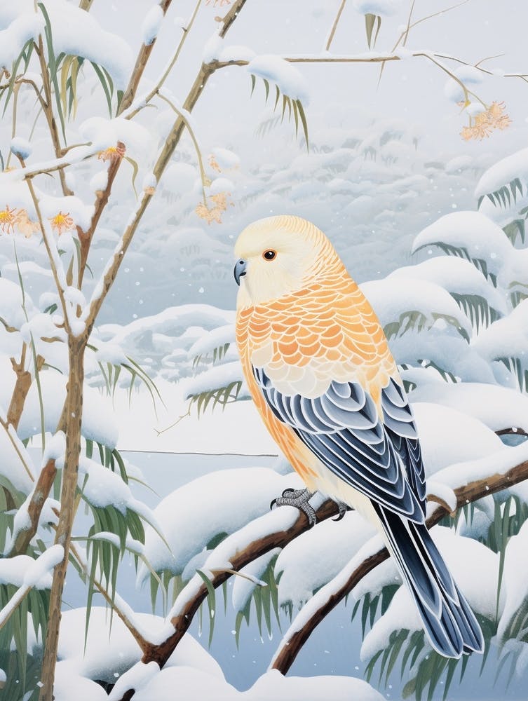 Peinture d'oiseau d'hiver Perruche ondulée 3
