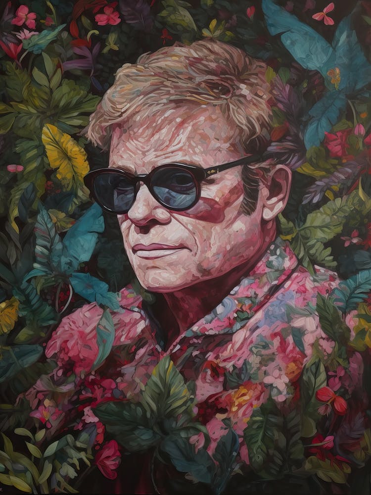 Floral Handpainted Portrait Of Elton John 3