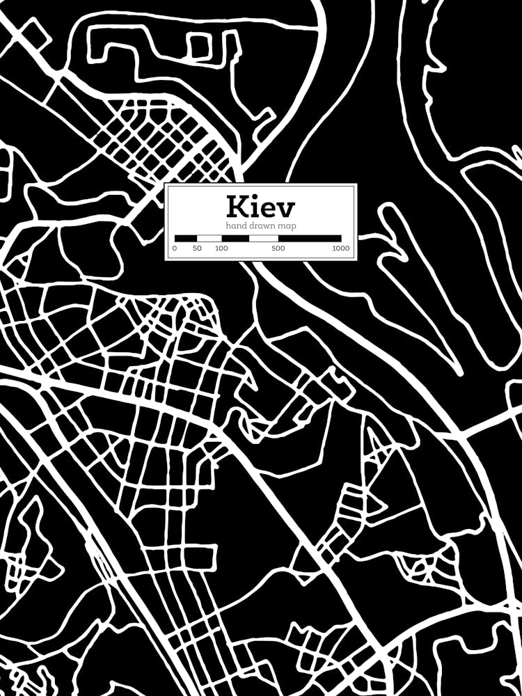 Kiev City Map, Ukraine — Hand-drawn map, vector black map