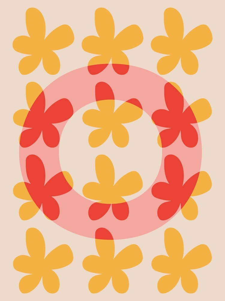 Alphabet Flower Letter O Print - Pink, Yellow, Red