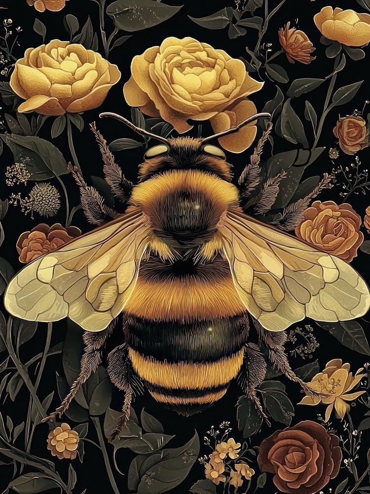William Morris Print Bumble Bee Art Botanical Art Flowers Big Bee Full