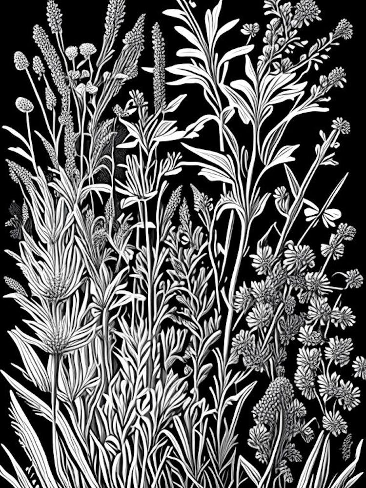 Lavender Wildflower Linocut