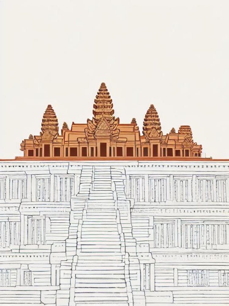 Angkor Wat Cambodia Boho Landmark Illustration