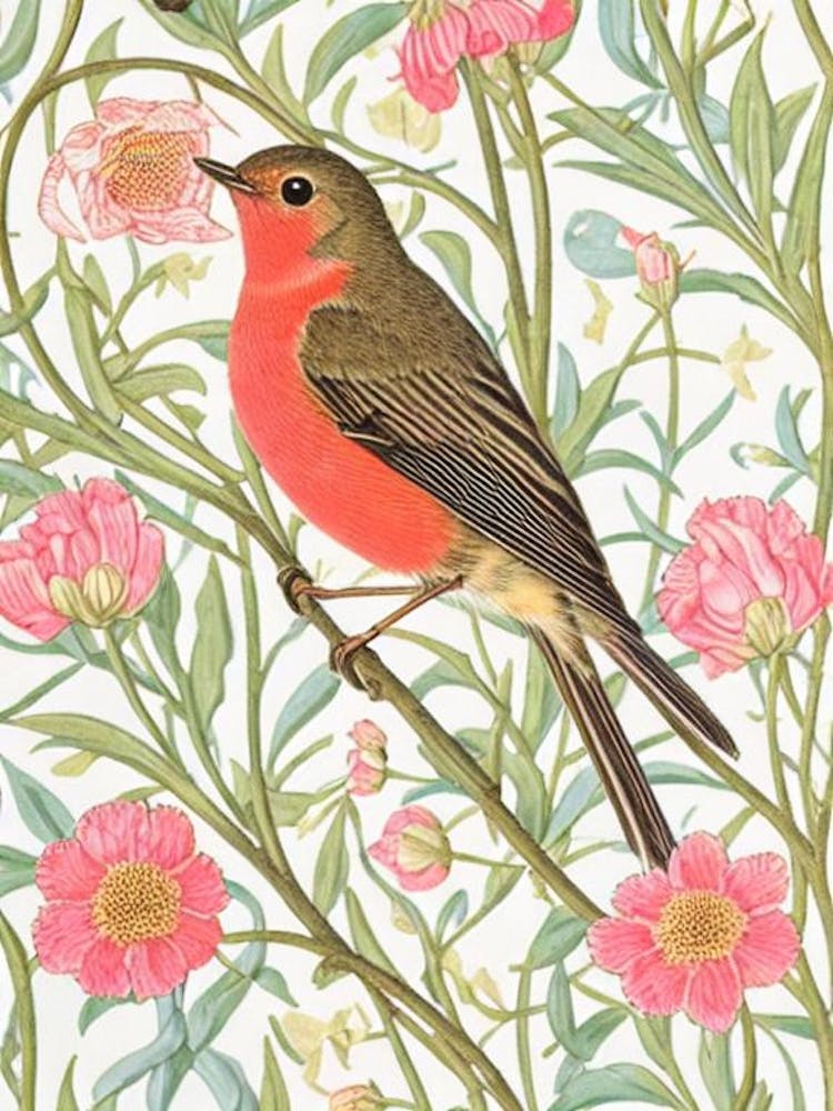 Europäisches Rotkehlchen im William Morris Stil Vogel
