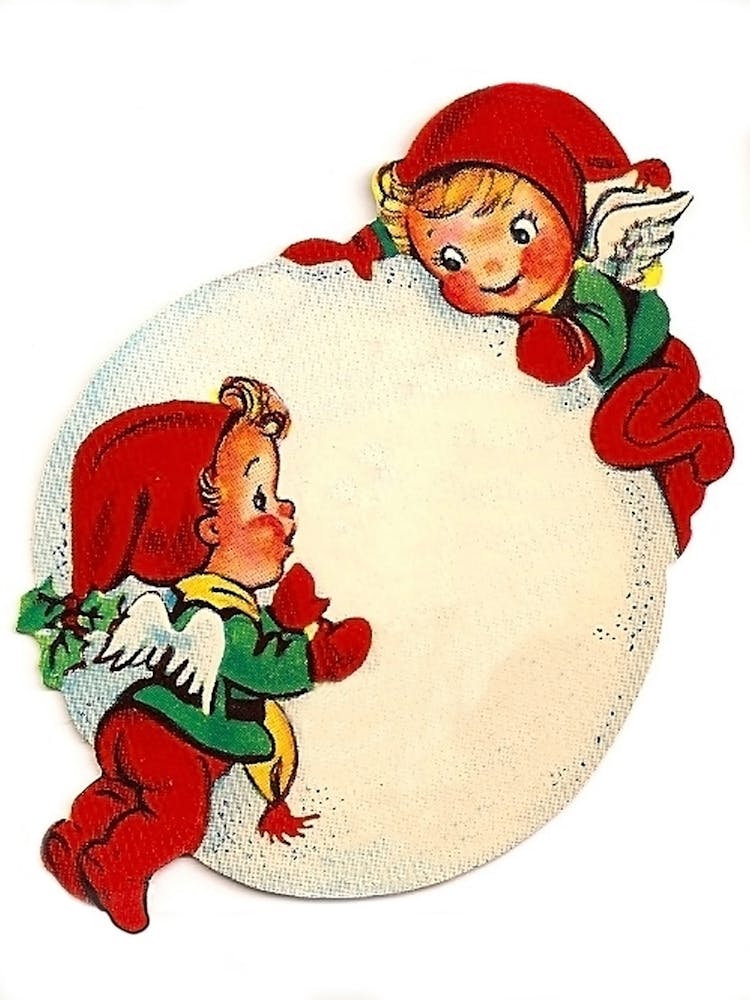 Two Elfs Making A Big Snowball