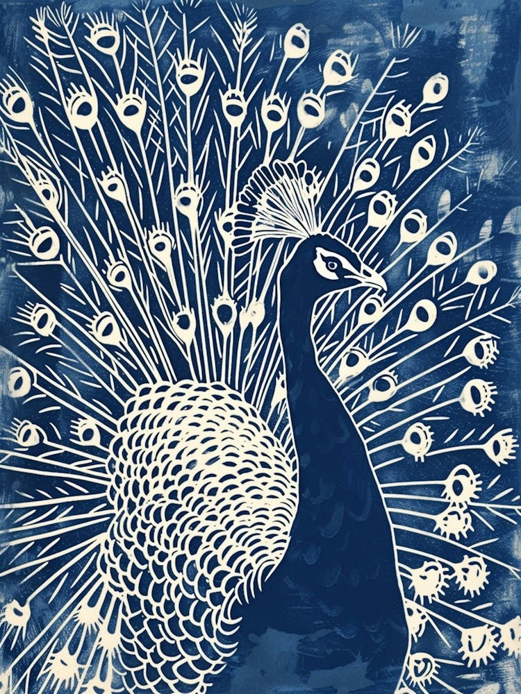 Navy & Cream Peacock Portrait 1