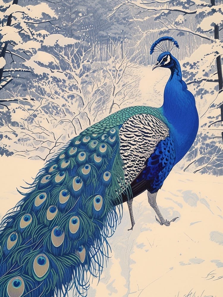 Snow Scene Of A Peacock 2
