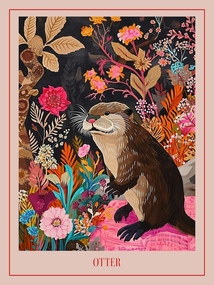 Floral Animal Painting Otter 1 Poster