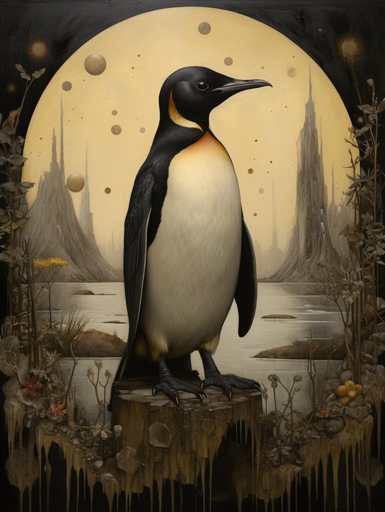 Dark And Moody Botanical Penguin