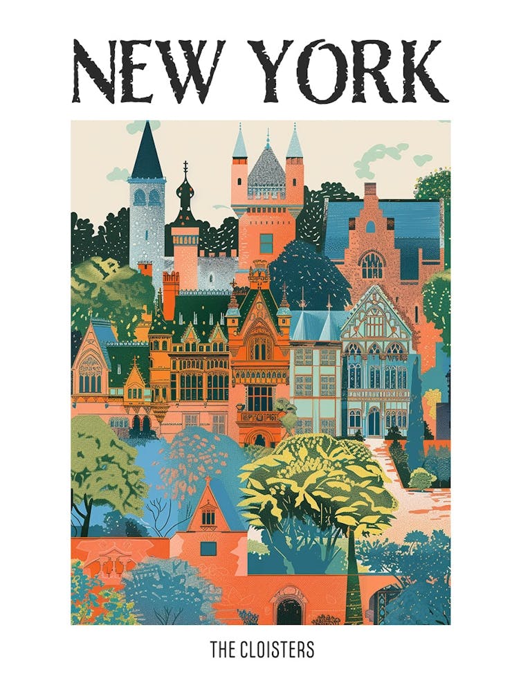 The Cloisters New York Colourful Silkscreen Illustration 1 Poster