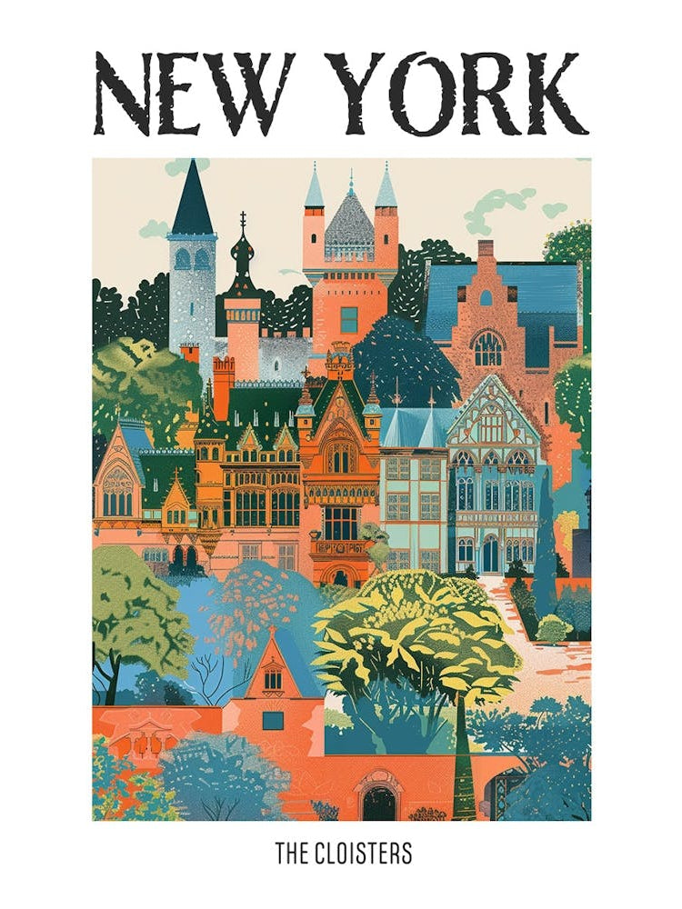 The Cloisters New York Colourful Silkscreen Illustration 1 Poster