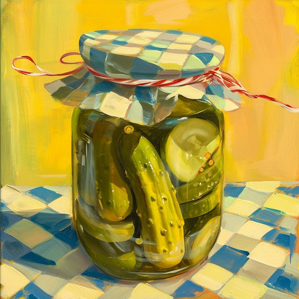 Pickles In A Jar Yellow Background 2