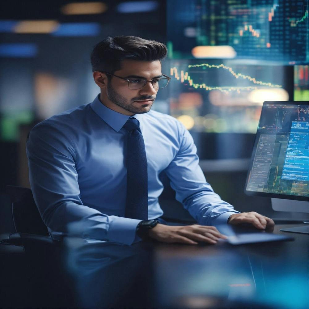Businessman In Front Of Computer Screen