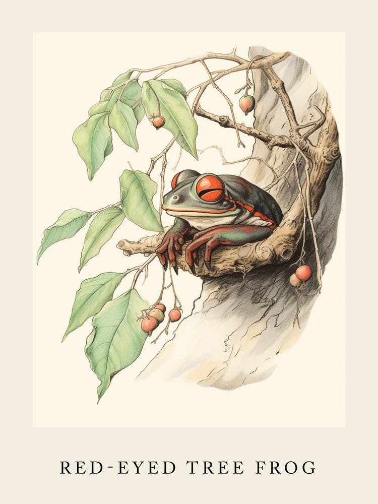 Beatrix Potter Inspired  Animal Watercolour Red Eyed Tree Frog