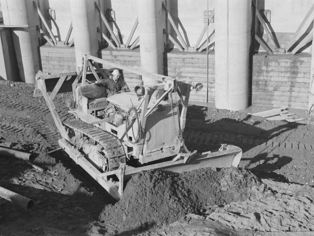 Bulldozer At Work At Shasta Dam, Shasta County, California By Russell Lee