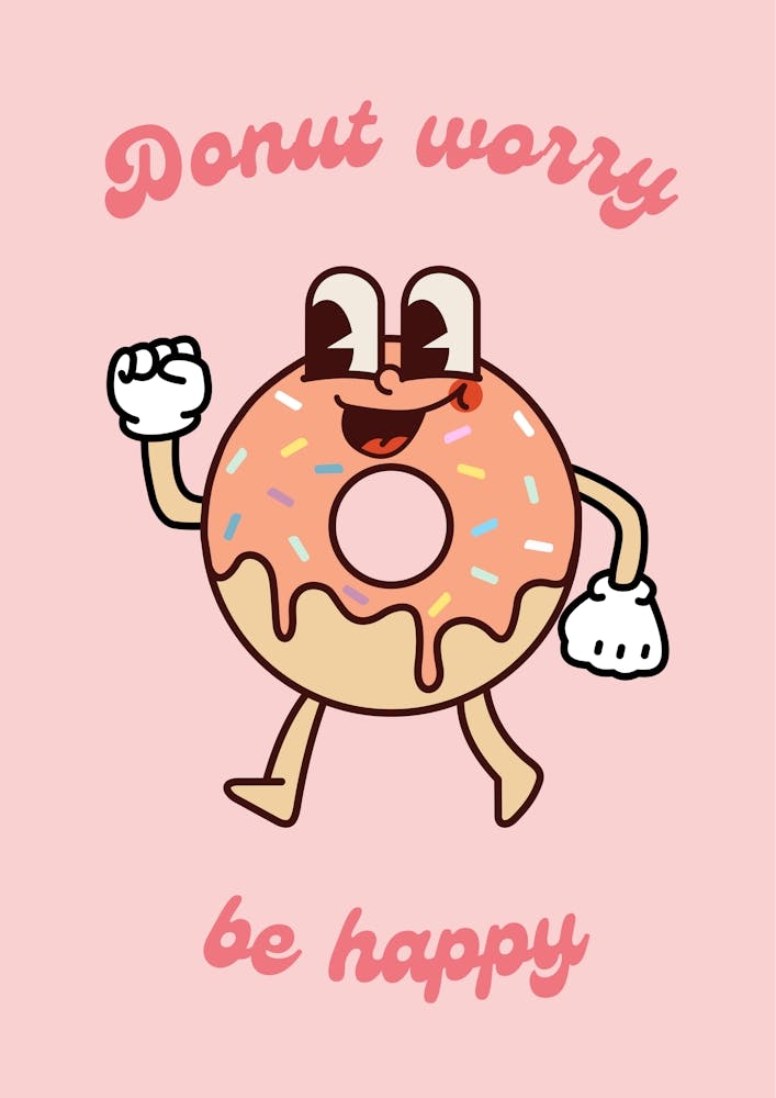 Retro Cartoon Donut Worry Be Happy