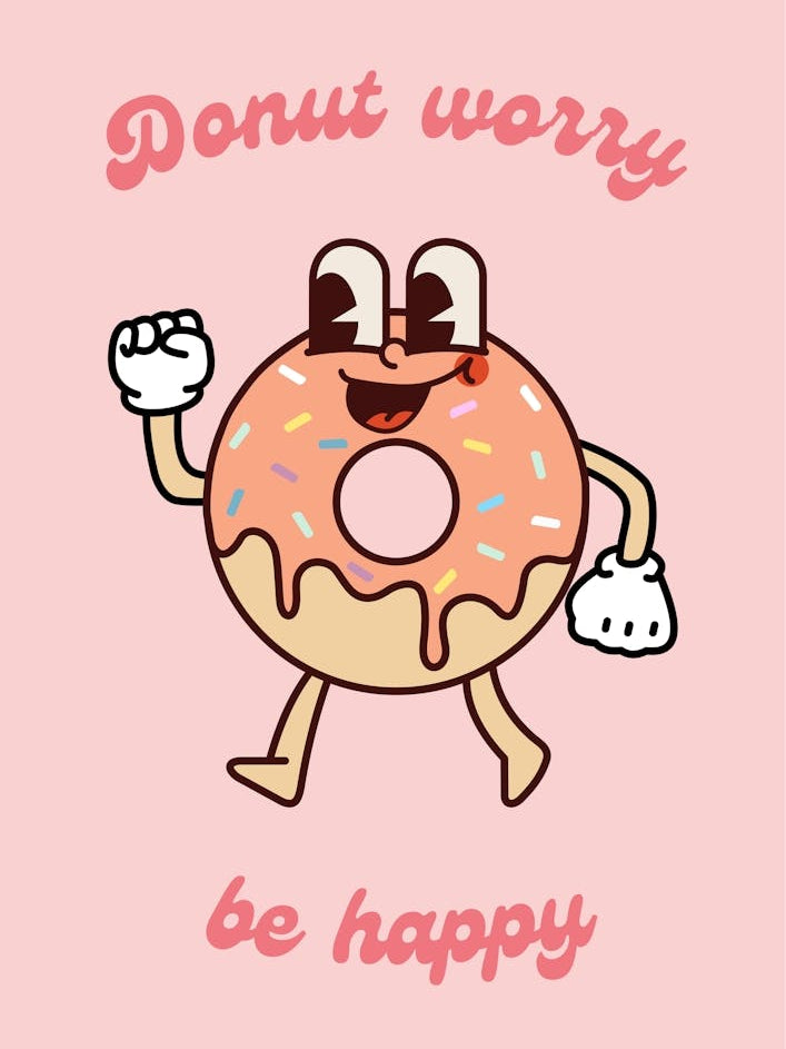 Retro Cartoon Donut Worry Be Happy