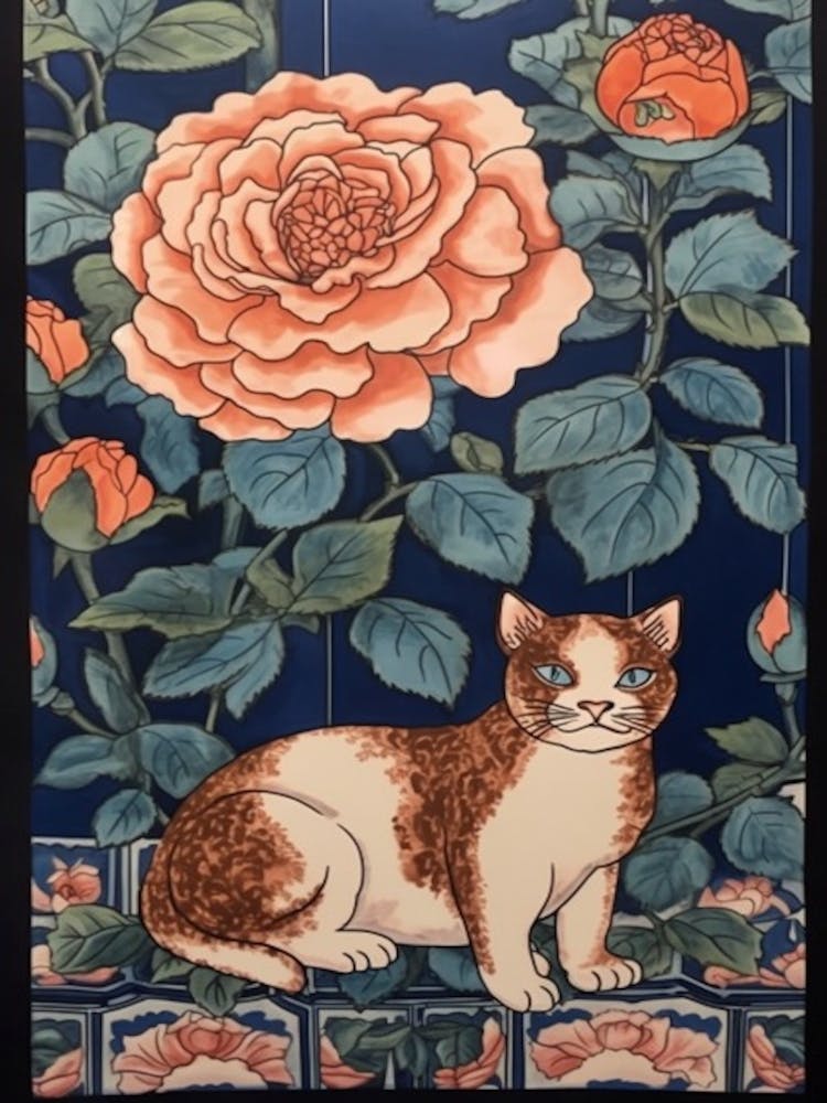 Rose With A Cat 2 William Morris Style