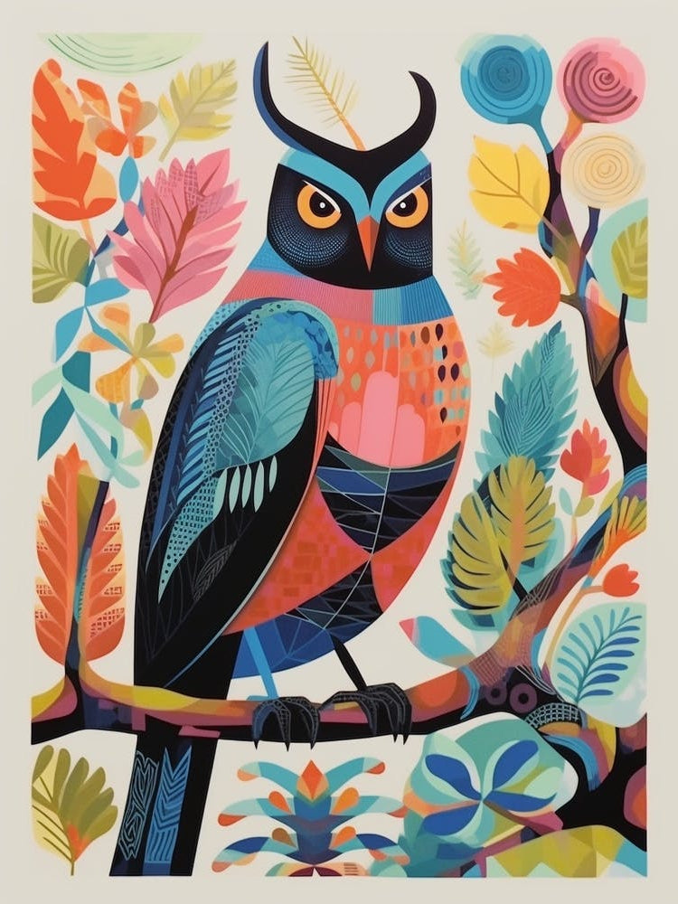 Colourful Scandi Bird Eastern Screech Owl 1