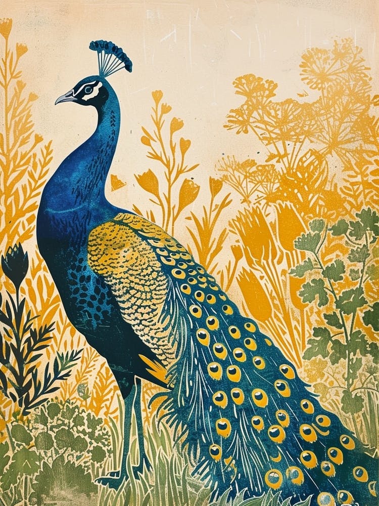 Blue Mustard Peacock In The Wild Flowers 1