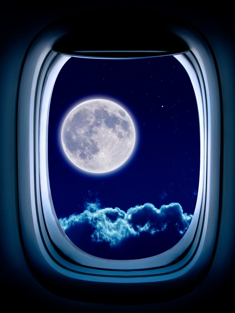 Airplane window with Moon, porthole #5