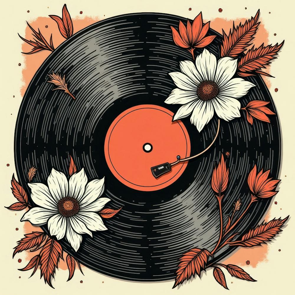 Vinyl Record With Flowers 1