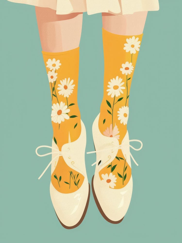 Frau weiße Schuhe mit Blumen 2
