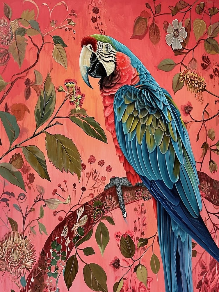 Floral Animal Painting Macaw 1